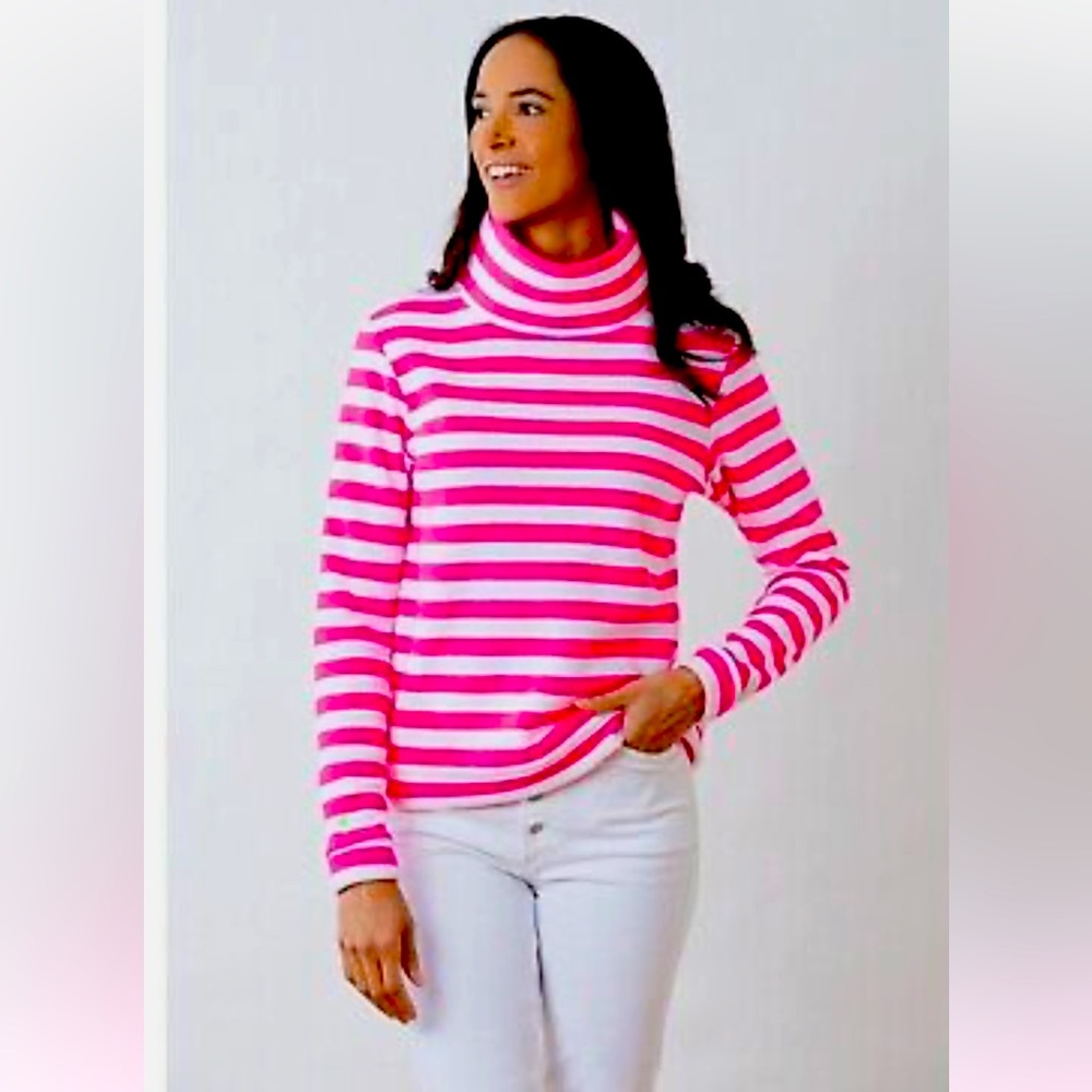 Dudley Stephens Greenpoint neon pink/white turtleneck: SZ M